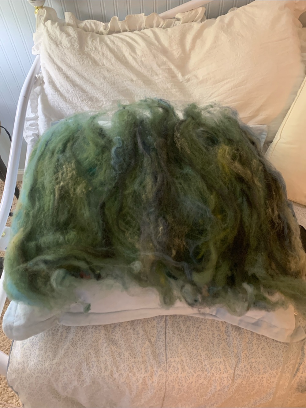 Source Unknown Green Wool Roving Batting